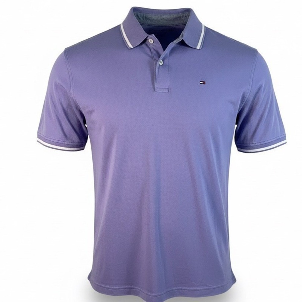 Tommy Hilfiger‎ Polo Shirt Mens XL Purple Short Sleeve Tipped Collar Embroidered